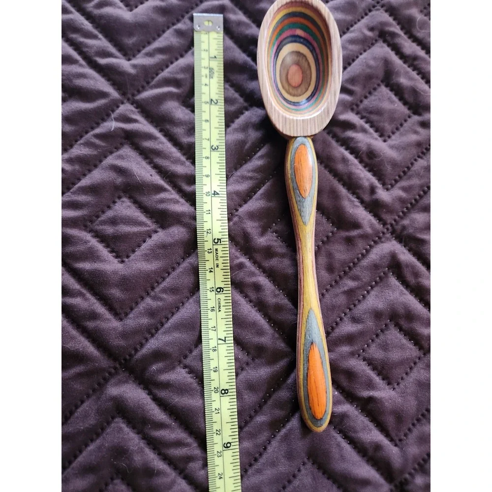 Vintage Rainbow coloured Handmade Wooden Spoon | Wood Intarsia and layered color